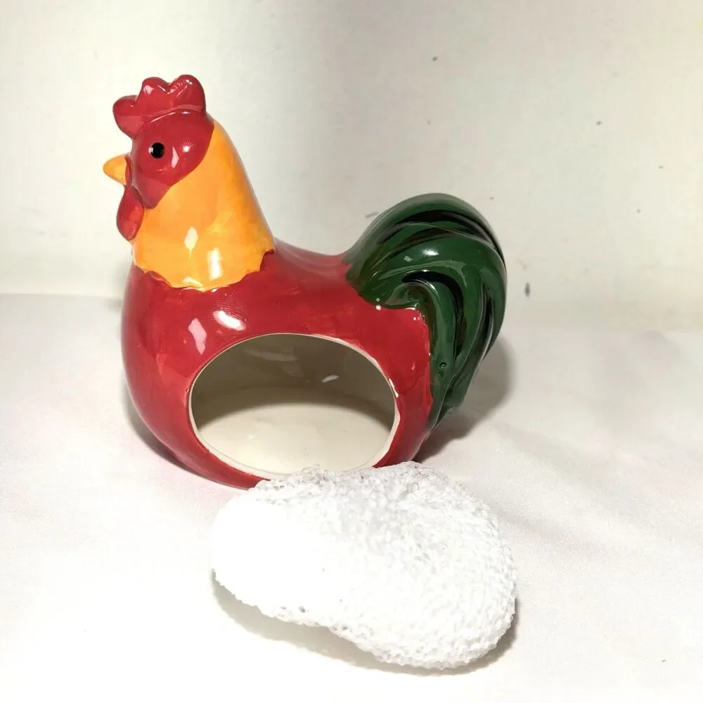 Mainstays Rooster Scrubber W/holder Ceramic Kitchen Sink Cleaning NWT